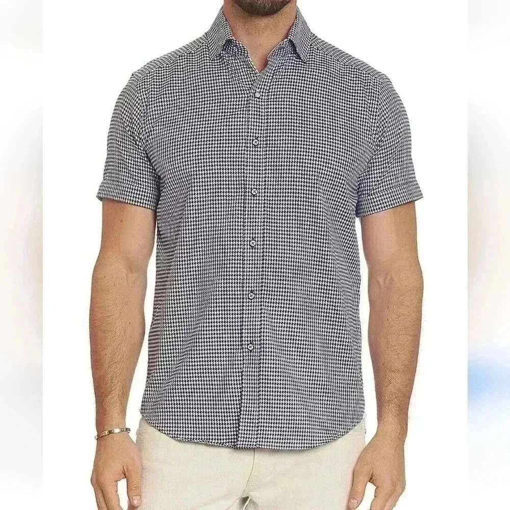 Robert Graham Howells Tailored-Fit Houndstooth Shirt Navy Size XL $158